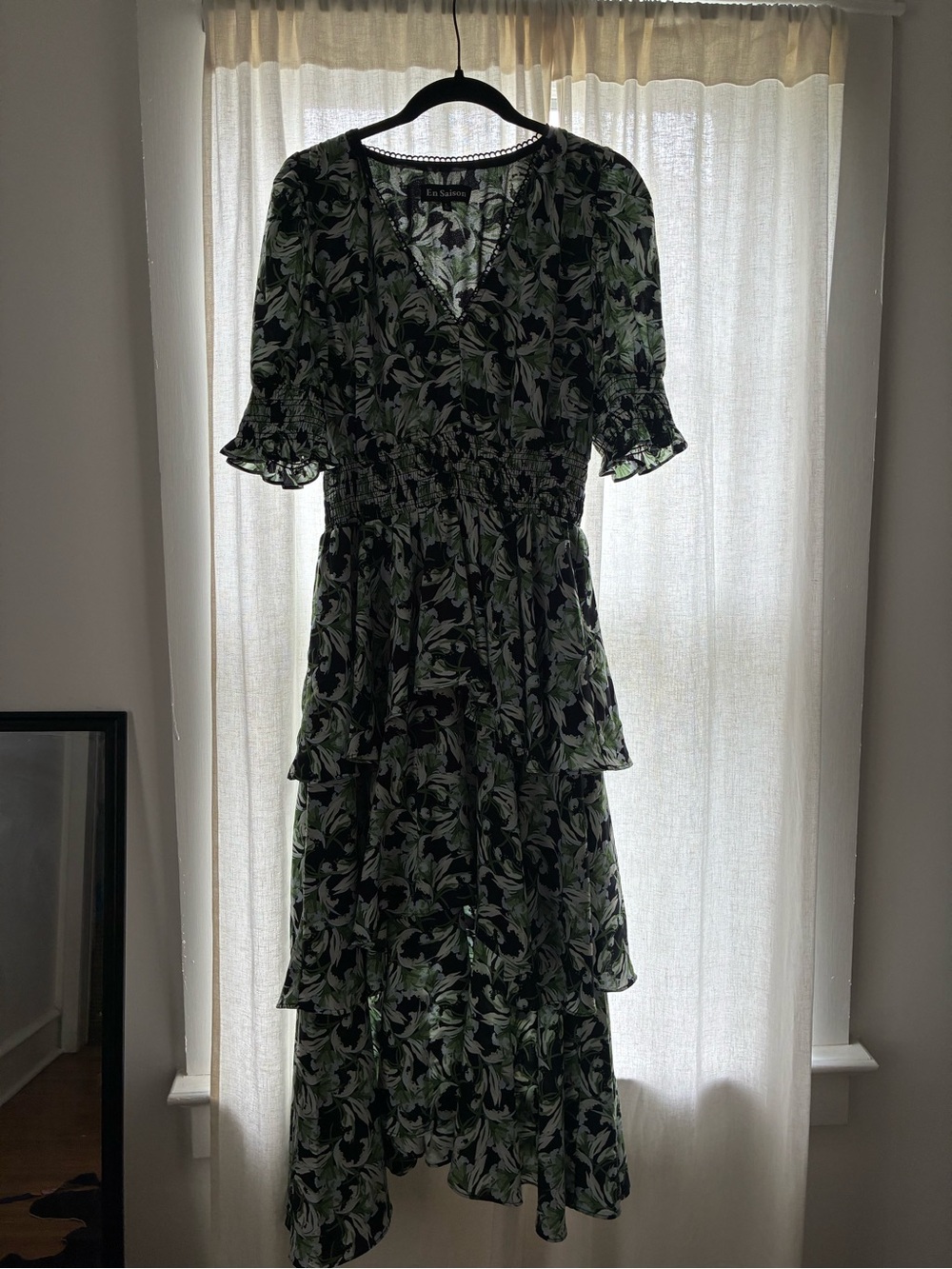 En Saison Green Floral Tiered Midi Dress